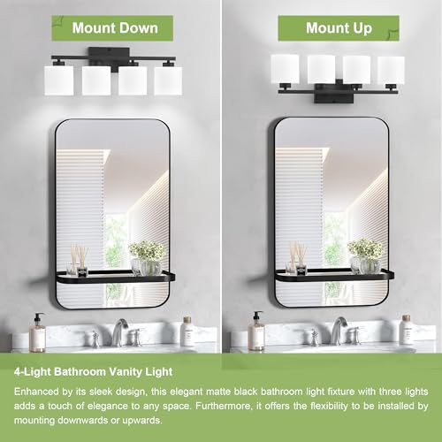 Honesorn 4-Light Vanity Lights, Matte Black Bathroom Light Fixtures | Black Bathroom Vanity Light, Wall Sconces with Milky White Frosted Shades Bedroom,E26 Socket(Bulbs Not Included) - color: Matte Black, size: 4-Light