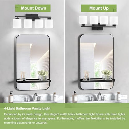 Honesorn 4-Light Vanity Lights, Matte Black Bathroom Light Fixtures | Black Bathroom Vanity Light, Wall Sconces with Milky White Frosted Shades Bedroom,E26 Socket(Bulbs Not Included) - color: Matte Black, size: 4-Light