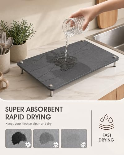 Stone Dish Drying Mat,Quick Dry Diatomaceous Earth Mat. | Non-Toxic,BPA-Free,Eco-Friendly,(2 Psc Set) - size: 2 pcs set