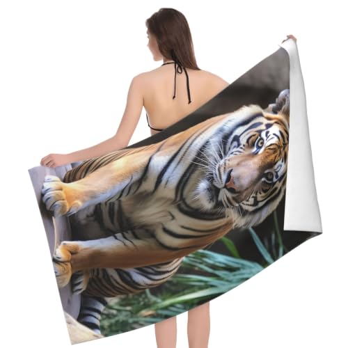 Tiger in the Zoo Bath Towel Super Absorbent Beach Towels Microfiber Bathroom Towel 32 x 52 Inch - color: Tiger in the Zoo