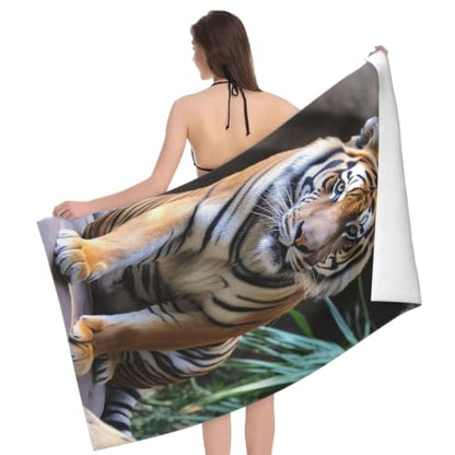 Tiger in the Zoo Bath Towel Super Absorbent Beach Towels Microfiber Bathroom Towel 32 x 52 Inch - color: Tiger in the Zoo