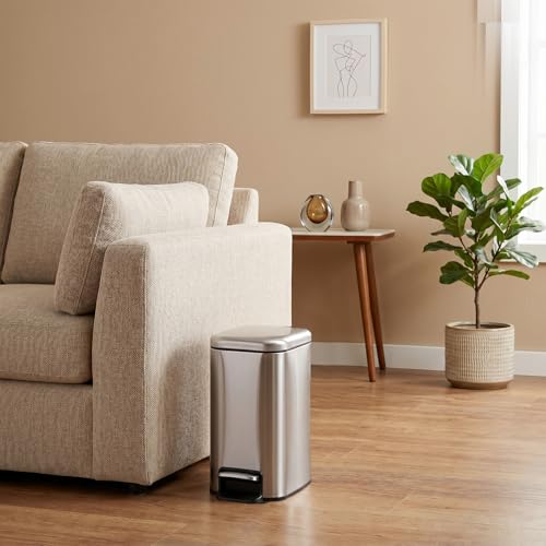 Small Bathroom Trash Can w/Lid Soft Close, 6 Liter/1.6 Gallon Stainless Steel Garbage Can w/Inner Bucket, Trash Bin Waste Basket for Kitchen, Bedroom, Living Room, Office, Toilet, Silver - color: Silver