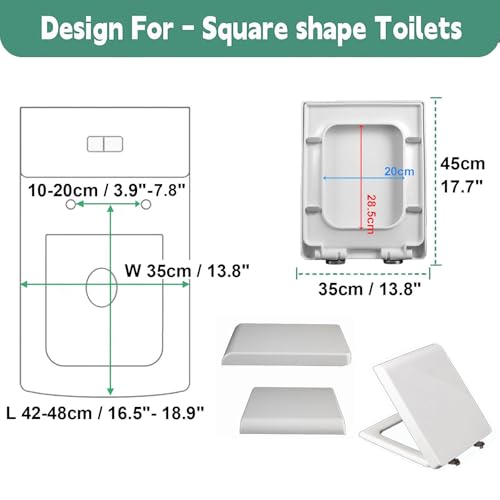 White Square Quick Release Toilet Seat with Cover - Easy Clean, Top Fixing, 36 x 47 cm - and Stylish Bathroom Essential - size: 35*45cm
