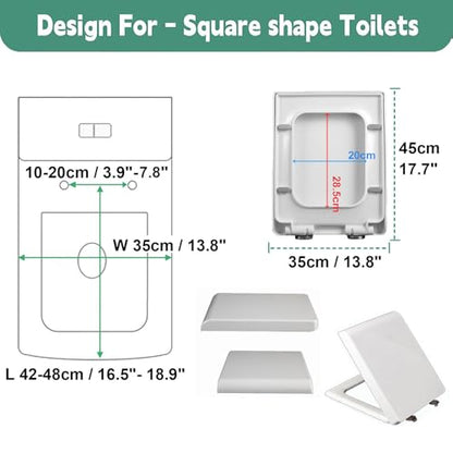 White Square Quick Release Toilet Seat with Cover - Easy Clean, Top Fixing, 36 x 47 cm - and Stylish Bathroom Essential - size: 35*45cm