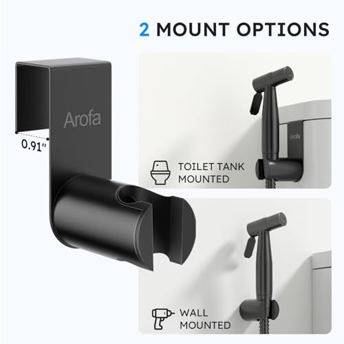 Arofa Handheld Bidet Sprayer, Bidet Attachment for Toilet, Matte Black | Adjustabel Water Pressure, Leak-Free Hose, Fits Two-Piece Toilets, Feminine/Baby/Pet Wash, Cloth Diaper Rinse, Easy Install - color: Black, size: 1 Pack