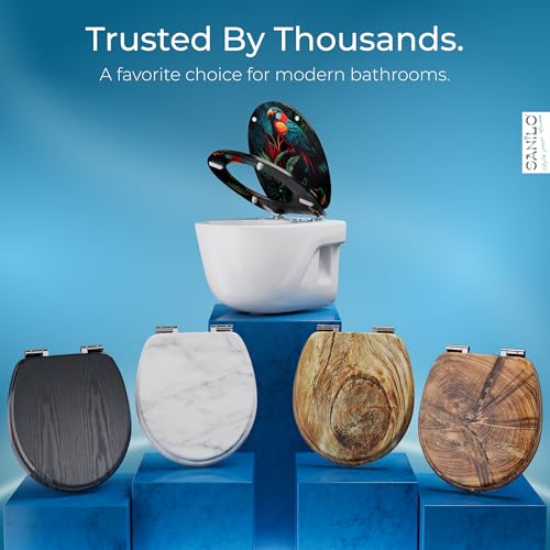 SANILO Wooden Toilet Seat with Soft Close [ROUND] - Decorative, Quiet & Slow Close Molded Wood Seat - With Strong Bumpers & Hinges - Adjustable Fit – Exotic - color: Exotic