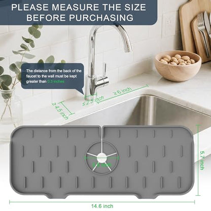Kitchen Sink Splash Guard Silicone Faucet Mat for Kitchen Sink Grey | Sink drain pad behind faucet, Sink rubber mat around faucet guard & draining mat, bathroom sink protector Water Catcher Mat - color: Gray