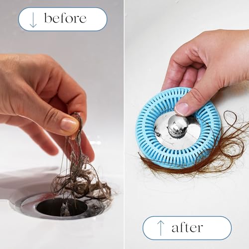 TubRing Pop-Up Drain Protector & Strainer Silicone Hair Catcher, Aqua | Easy snap-in design fits around bathtub stoppers. Customizable utility guard for clog prevention. Fits 1.85"- 2.16" drains. - color: Aqua
