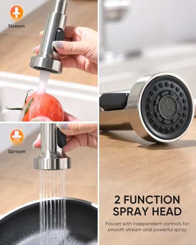 Kitchen Faucet with Pull Down Sprayer Brushed Nickel | 1 Handle Spring Sink Faucets,Lead-Free NSF Certified Stainless Steel, 1 or 3-Hole Deck Plate,Farmhouse, RV, Bar, Laundry Room - color: A - Brushed Nickel