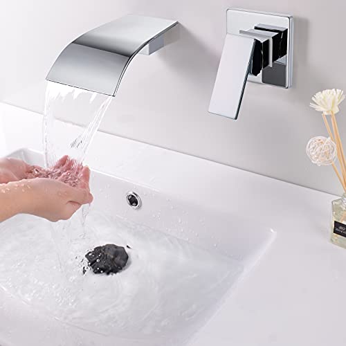 Waterfall Faucet Wall Mount,Brass Bathroom Waterfall Tub Faucet,Wall Mounted Bathtub Filler Tap,Chrome,KHBPC01U - color: Chrome, size: 1 Handle Style A