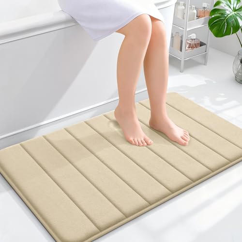 OLANLY Memory Foam Bath Mat 35x24, Super Soft Absorbent Bathroom Rugs, Quick Dry, Machine Washable Shower Floor Rugs, Bathmat Carpet, Bathroom Home Decor Accessories, Beige - color: Beige, size: 35" X 24"