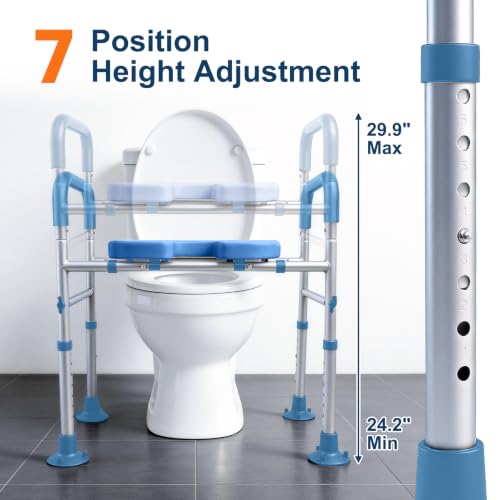 Adjustable Raised Toilet Seat with Handles for Seniors, Blue | 400lbs Capacity Elongated Toilet Seat Riser, Elevated Toilet Seat with Soft Cushion & Removable Armrests - color: Cozy Blue