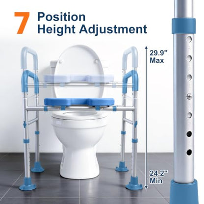 Adjustable Raised Toilet Seat with Handles for Seniors, Blue | 400lbs Capacity Elongated Toilet Seat Riser, Elevated Toilet Seat with Soft Cushion & Removable Armrests - color: Cozy Blue