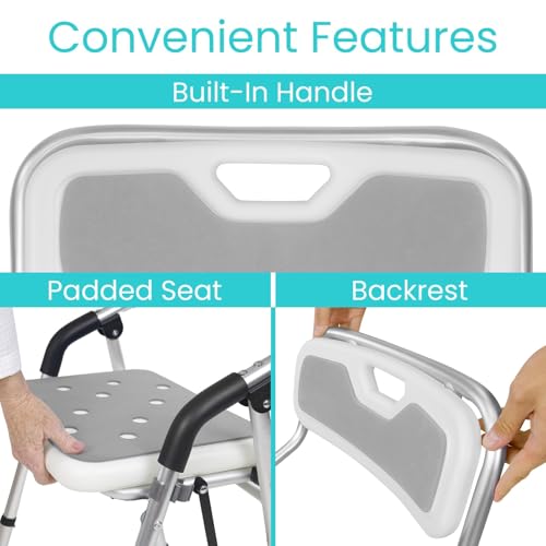 Vive Shower Chair for Elderly and Disabled - Folding Seat with Arms and Back - Foldable Bathroom Chairs for Sitting, Inside Shower - Portable for Travel - Fold Down, Collapsible, Compact & Comfortable | Foldable Bathroom Chairs for Sitting, Inside Shower