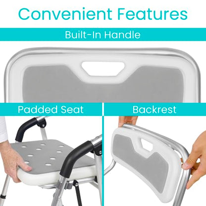 Vive Shower Chair for Elderly and Disabled - Folding Seat with Arms and Back - Foldable Bathroom Chairs for Sitting, Inside Shower - Portable for Travel - Fold Down, Collapsible, Compact & Comfortable | Foldable Bathroom Chairs for Sitting, Inside Shower