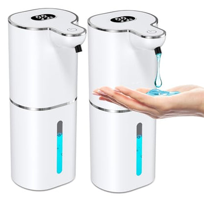 2 Pack Automatic Liquid Soap Dispenser, Rechargeable Touchless Soap Dispenser, Digital Display, 6-Level Adjustable, 380mL Wall Mount Countertop Hand Soap Dispenser for Bathroom Kitchen Sink
