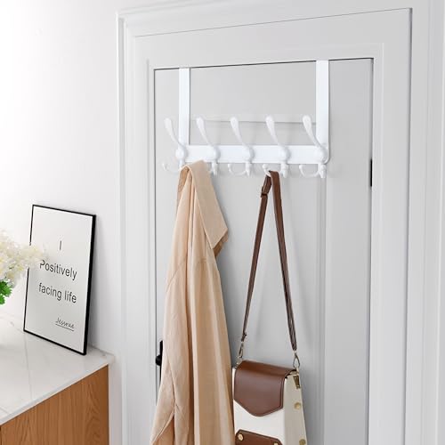 Over Door Hook 2.0 - Upgraded Version - Simple-Assembly, Strong, Heavy-Duty Stainless Steel 5-Tri-Hook Over The Door Hanger Rack, SimpleStrong Series, White, Pack of 2 - color: White