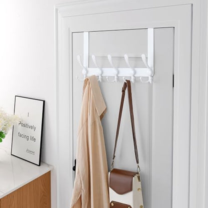Over Door Hook 2.0 - Upgraded Version - Simple-Assembly, Strong, Heavy-Duty Stainless Steel 5-Tri-Hook Over The Door Hanger Rack, SimpleStrong Series, White, Pack of 2 - color: White
