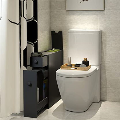Tangkula Slim Bathroom Cabinet, Free-Standing Storage Cabinet with Slide Out Drawers, Narrow Floor Home Organizer Next to Toilet, Bathroom Toilet Paper Holder, 19 x 6.5 x 23 Inch (Black) - color: Black