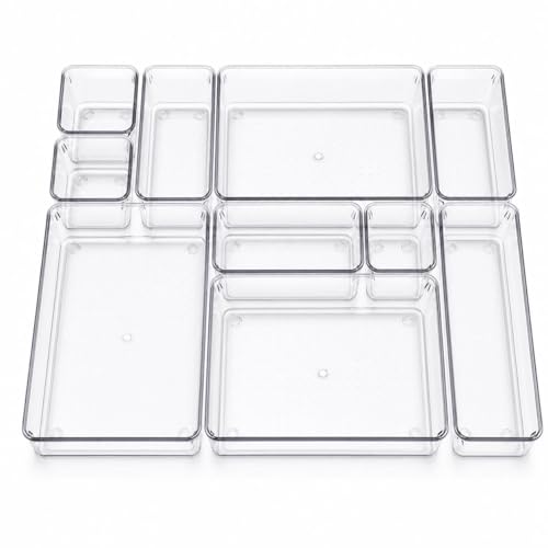 Clear Drawer Organizer Set (10 PCS) – Acrylic Storage Bins for Kitchen, Bathroom & Office – Stackable, Non-Slip, Multiple Sizes