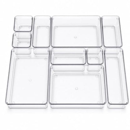 Clear Drawer Organizer Set (10 PCS) – Acrylic Storage Bins for Kitchen, Bathroom & Office – Stackable, Non-Slip, Multiple Sizes