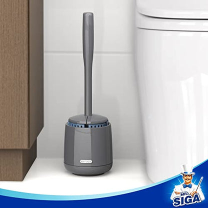 MR.SIGA Toilet Bowl Brush and Holder, Sturdy Long Handle, Gray, 1 Pack | Automatic lid design, upgraded ventilation, replaceable toilet brush head dries quickly - color: Gray, size: One Size