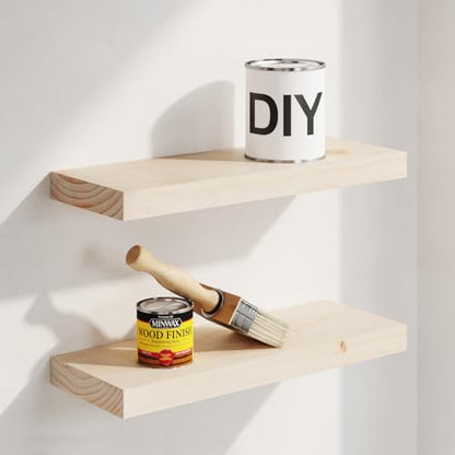 Wood Floating Shelf 16 inch, High End Solid Natural Wood 16inch Floating Shelves for Wall Mounted, Unfinished Wooden Small Floating Shelves, Heavy Duty Bracket, 16 X 6.5 X 1.75 in, Set of 2 - color: Unfinished - Raw Sanded Pine (Diy), size: 16 inch