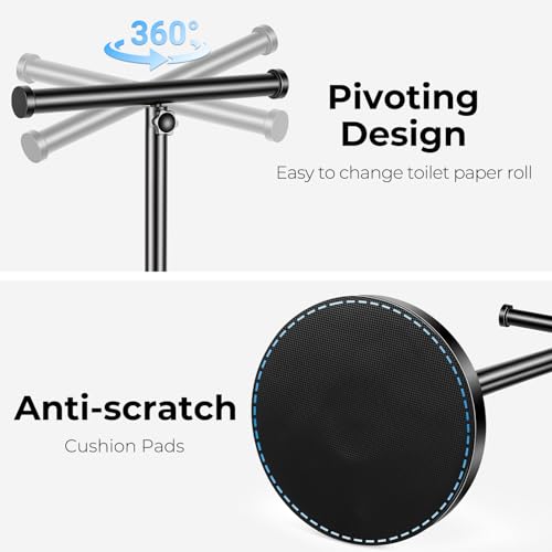 28" H Pivoting Toilet Paper Holder, 3.5lbs Extra-Weighted Base, No Tipping Rustproof, Taller Version, Free Standing Bathroom Floor Tissue Stand with Storage for up to 8 Rolls, Matte Black