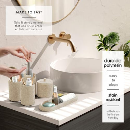 Clara Clark Beige Bathroom Set - Bathroom Sets with Shower Curtain and Rugs, 21PC Bathroom Accessory Set, Shower Curtain Set with Soap Dispenser & Toothbrush Holder - color: Beige, size: Complete Set + Bath Rugs