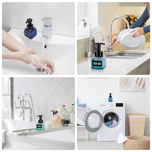 Segbeauty Square Foaming Soap Dispenser Bathroom, 2pcs 8.5oz Gray Foam Soap Dispenser for Kitchen Sink, 250ml Small Plastic Foam Bottle with Waterproof Labels, Foaming Bottle Set for Shampoo Face Wash - color: Gray, style: 2pcs 8.5oz