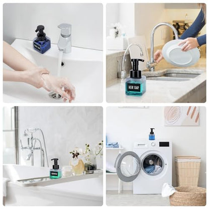 Segbeauty Square Foaming Soap Dispenser Bathroom, 2pcs 8.5oz Gray Foam Soap Dispenser for Kitchen Sink, 250ml Small Plastic Foam Bottle with Waterproof Labels, Foaming Bottle Set for Shampoo Face Wash - color: Gray, style: 2pcs 8.5oz