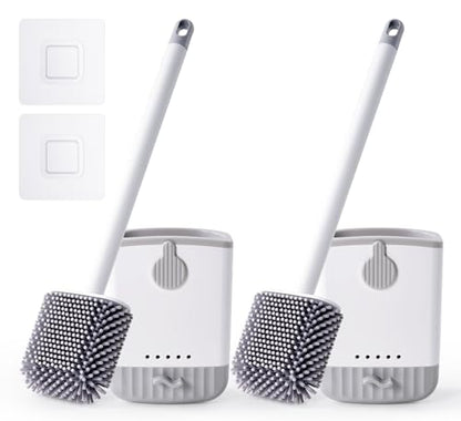 Silicone Toilet Bowl Brush with Holder, 2 Pack, White | Ventilated Holder, Floor Standing & Wall Mounted, Toilet Cleaner Brush for RV Travel, Camper, Family Bathroom - style: 2 Pack