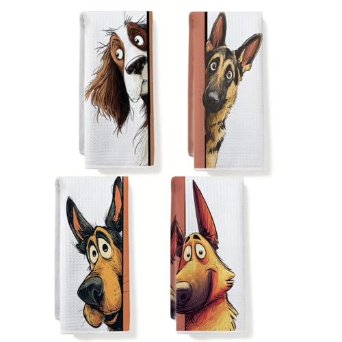 4 Pcs Funny Dog Kitchen Towels, Cute Dogs Gifts Hand Towels 14 x 24 Inches - color: Multi 0131