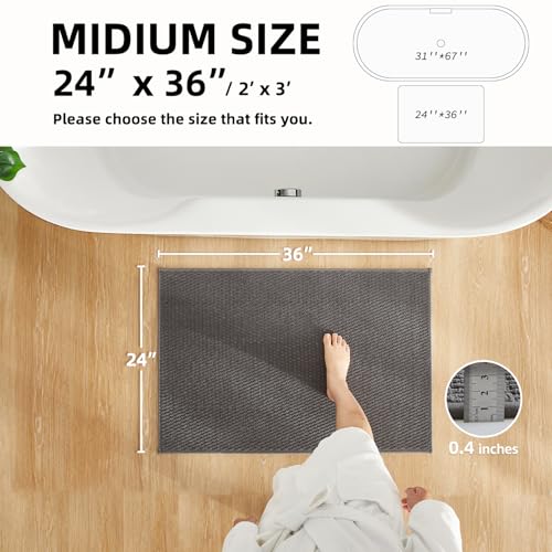 TYUU Bathroom Rugs Non Slip Washable, Super Absorbent Thin Bath Mat Quick Dry Low Pile Bathroom Rug, Dark Grey 24"x36" - color: Dark Grey, size: 2' X 3' (Rectangular)