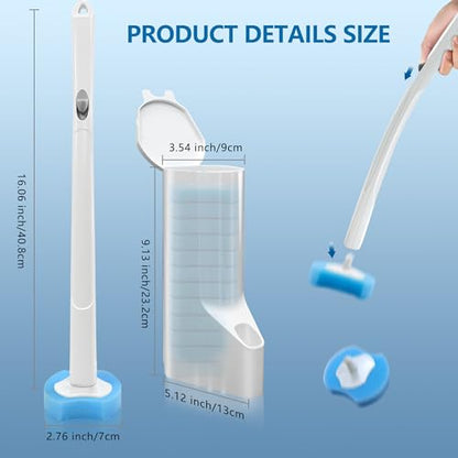 Disposable Toilet Brush and Holder Set with 112 Toilet Bowl Wand Refills | Wall-mounted Toilet Scrubber Kit-16.81" ABS Handle&Holder, 112 Sponge Brush Heads for House, Apartment, RV Bathroom Cleaning - color: 1 Pack White Toilet Brush Set