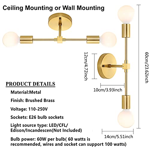 Brushed Brass Wall Sconce 2 Lights Bathroom Vanity Modern Industrial Wall Lamp Wall Mount Lighting Fixture（Gold Color）