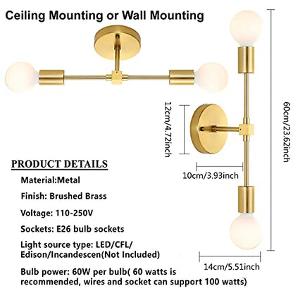 Brushed Brass Wall Sconce 2 Lights Bathroom Vanity Modern Industrial Wall Lamp Wall Mount Lighting Fixture（Gold Color）