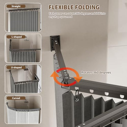 Wall Mount Folding Shower Curtain Rod, 62 Inches Adjustable Diamond Shaped Corner Shower Curtain Rod 90 Degrees for Bathroom, Laundry Room, Bathtub and more, Need to Drill
