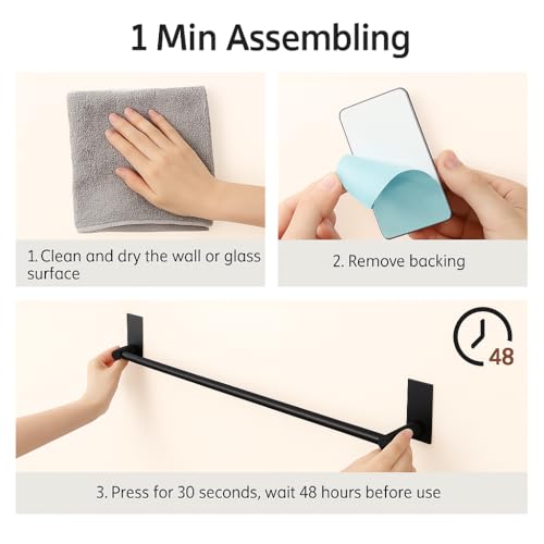 KES 20-Inch Towel Bar for Bathroom, Self Adhesive Hand Towel Holder No Drill Wall Mounted SUS 304 Stainless Steel Matte Black, A7000S50B-BK - color: Matte Black, size: 20-Inch