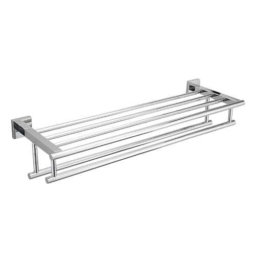 Bathroom Towel Rack with Double Towel Bar Bathroom Hotel Shower Shelf SUS304 Stainless Steel Modern Wall Mounted Holder 28 Inch Polished Chrome - color: Polished Chrome, size: 28 Inch/ 70cm