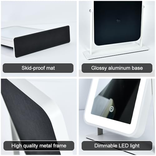YEKKOPT Small Desk Mirror with Lights, Lighted Makeup Mirror with Light, Portable Tabletop Make Up Mirror for Desk, Vanity Mirror with Lights,Smart Touch Control, Dual Power Supply, 360°Rotation - size: 11"L x 9"W