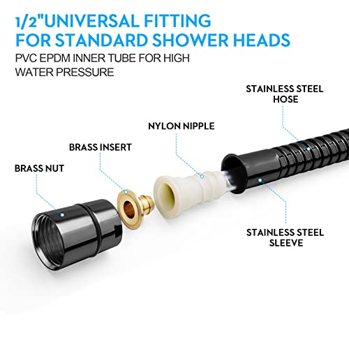 Blissland Shower Hose Extra Long 79 Inches Handheld Shower Head Hose with Brass Insert and Nut - Durable and Flexible(Matte Black) - style: 79''Matte Black