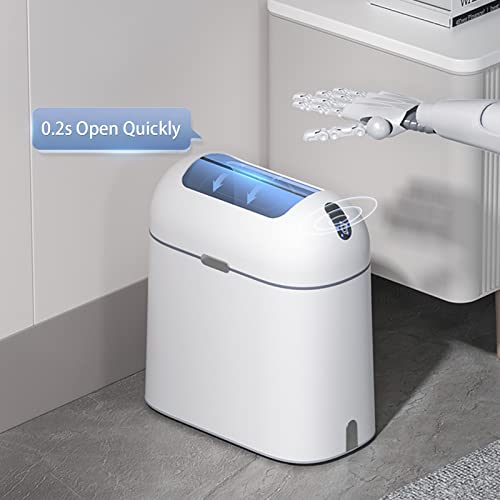 ELPHECO Bathroom Trash Can with lid, 2.5 Gallon, Motion Sensor, White Grey | Waterproof Garbage Can, Automatic Waste Basket, Butterfly Lid, Plastic Garbage Bin for Bedroom and Office - color: Grey