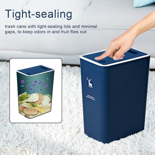 XPIY Trash Can with Lid, 2 Pack 4 Gallons/15 Liters Garbage Can with Press Top, Small Trash Can Dog Proof, Plastic Trash Bin, Waste Basket for Bathroom|Kitchen|Bedroom|Office (2, Blue) - color: Blue