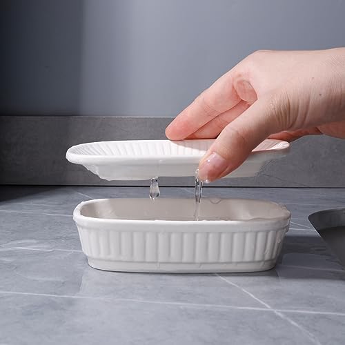ANTIS'S HOME Ceramic Double Layer Self Draining White Soap Dish Bathroom Kitchen - color: White