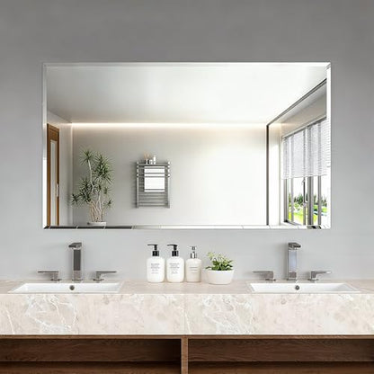 Rectangular Beveled Bathroom Mirrors, 22X30 inch Beveled Bathroom Mirror， | bedroom/wall/makeup area/cloakroom, hung horizontally or vertically. - size: 22"L x 30"W