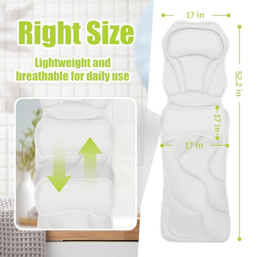 Full Body Bath Pillow for Tub - Extra Long & Thick Tub Pillow | Head, Back & Lumbar Support, 168 Non-Slip Suction Cups, Soft 5D Mesh Spa Cushion, Fits All Tubs-Gift for Soaking(White) - color: White
