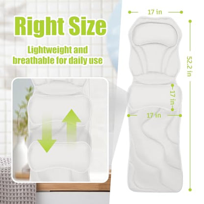 Full Body Bath Pillow for Tub - Extra Long & Thick Tub Pillow | Head, Back & Lumbar Support, 168 Non-Slip Suction Cups, Soft 5D Mesh Spa Cushion, Fits All Tubs-Gift for Soaking(White) - color: White