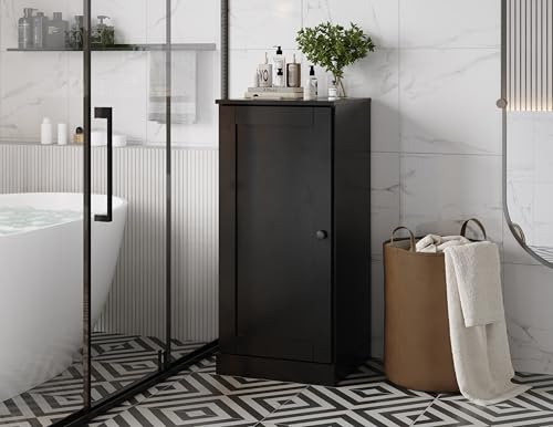 100% Solid Wood 16.5" Small Bathroom Cabinet, Shaker Wood Door, Black - color: Black, style: Shaker Door