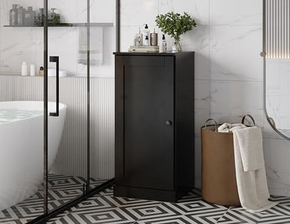 100% Solid Wood 16.5" Small Bathroom Cabinet, Shaker Wood Door, Black - color: Black, style: Shaker Door